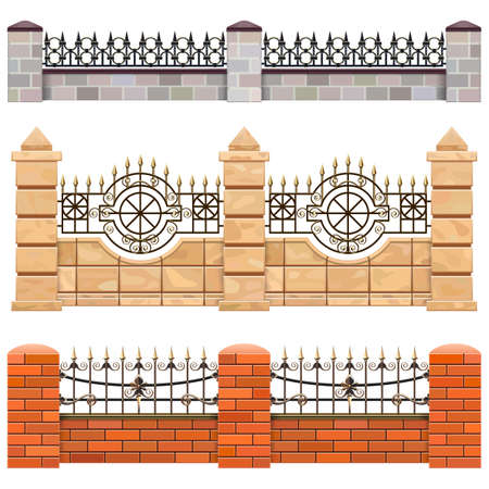 Metal Fence Set 2 isolated on whiteのイラスト素材