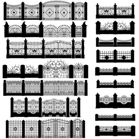 Vector Black Fence Silhouettes isolated on white backgroundのイラスト素材