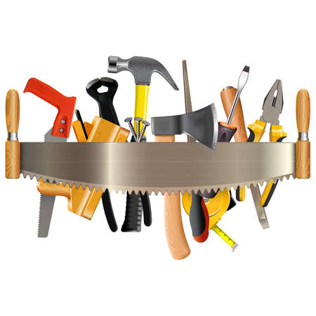 Vector Tools with Hand Saw isolated on white backgroundのイラスト素材