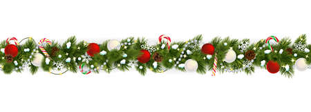 Vector Christmas Snowy Branches Border isolated on white backgroundのイラスト素材