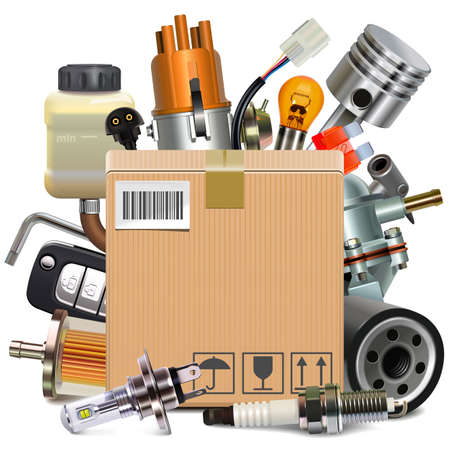 Vector Car Parts Delivery Concept isolated on white backgroundのイラスト素材