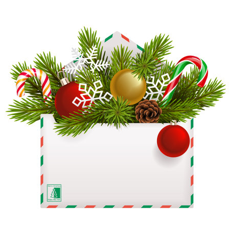 Vector Christmas Postcard with Fir Branches isolated on white backgroundのイラスト素材