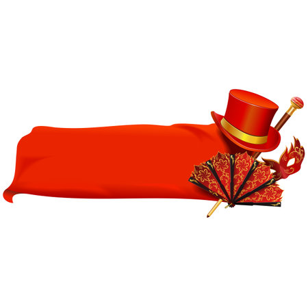 Vector Red Banner with Theater Accessories isolated on white backgroundのイラスト素材