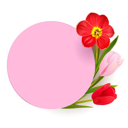Vector Tulips with Round Label isolated on white backgroundのイラスト素材