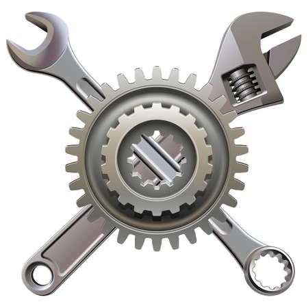 Vector Car Gearwheel with Spanner and Wrench isolated on white backgroundのイラスト素材