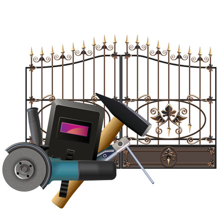 Vector Tools with Forged Gate isolated on white backgroundのイラスト素材