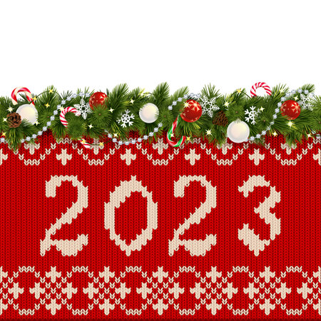 Vector Christmas Border with Red Winter Pattern isolated on white backgroundのイラスト素材
