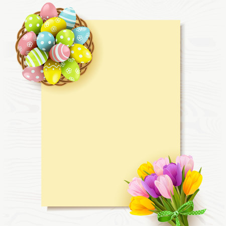 Vector Easter Background with Tulips isolated on white backgroundのイラスト素材