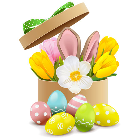 Vector Easter Gift Box isolated on white backgroundのイラスト素材