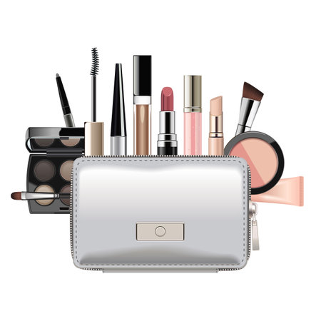 Vector Silver Beautician with Cosmetics isolated on white backgroundのイラスト素材