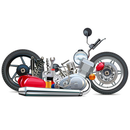 Vector Motorbike Concept with Spares isolated on white backgroundのイラスト素材