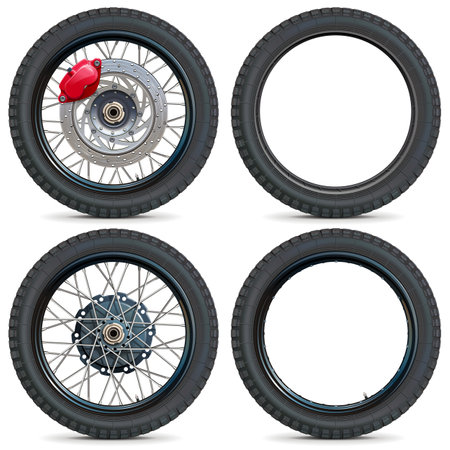 Vector Retro Motorcycle Wheels with Black Disk isolated on white backgroundのイラスト素材