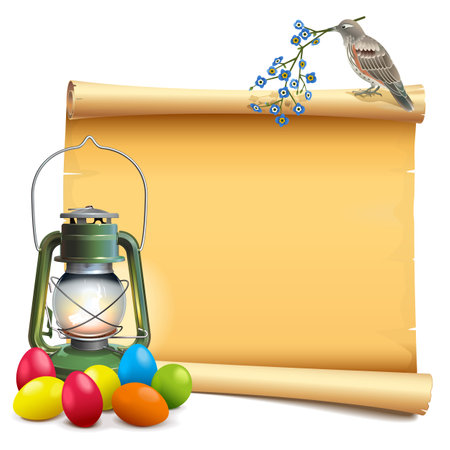 Vector Easter Scroll with Birdie isolated on white backgroundのイラスト素材