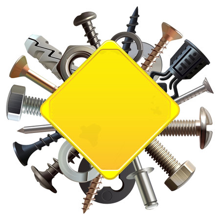 Vector Yellow Metal Board with Fasteners isolated on white backgroundのイラスト素材