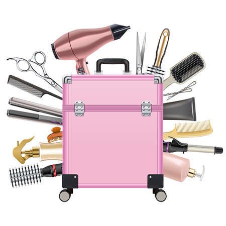 Vector Hairdressing Suitcase Concept isolated on white backgroundのイラスト素材