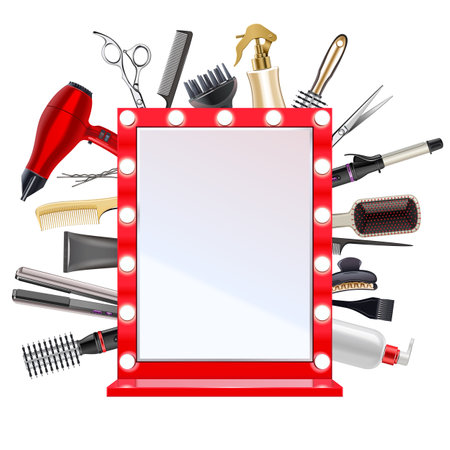 Vector Red Hairdressing Mirror isolated on white backgroundのイラスト素材