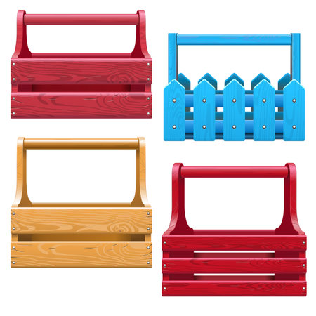 Vector Colored Wooden Toolbox isolated on white backgroundのイラスト素材