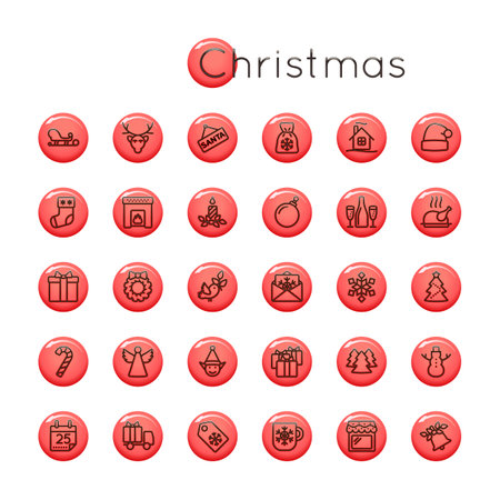 Vector Glossy Round Christmas Icons isolated on white backgroundのイラスト素材