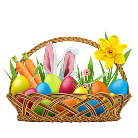 Vector Easter Wicker Dish with Treats isolated on white backgroundのイラスト素材
