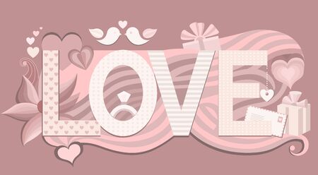 Typography Valentine's Day. Vector Valentines card with love font type, love letters, love text. Banner illustration Valentine's Dayのイラスト素材