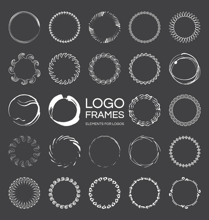 Set of handdrawn round frames for design and branding identity. Vector templates shapes.のイラスト素材