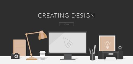 Workplace of the designer and Illustrator.のイラスト素材