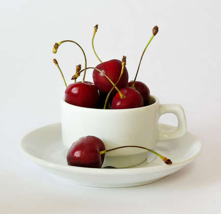 Still life cherry in a white cupの写真素材