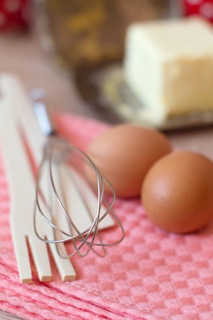 eggs on kitchen tableの写真素材