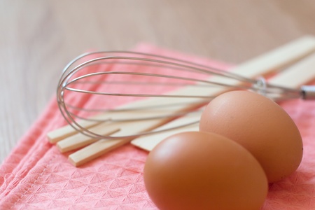 eggs on kitchen tableの写真素材