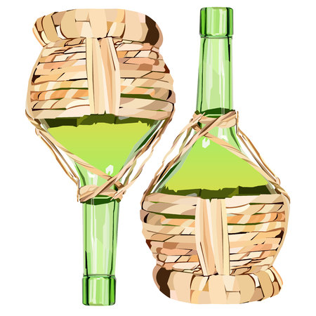 wine glass alcohol bottle drink illustrationのイラスト素材