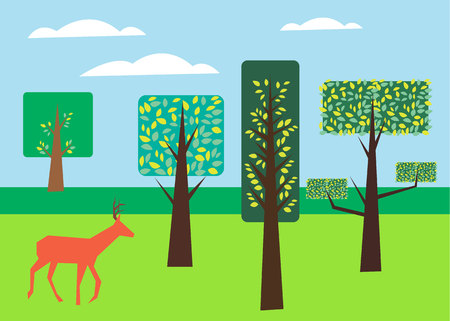 forest sky cloud deer animal hornsのイラスト素材