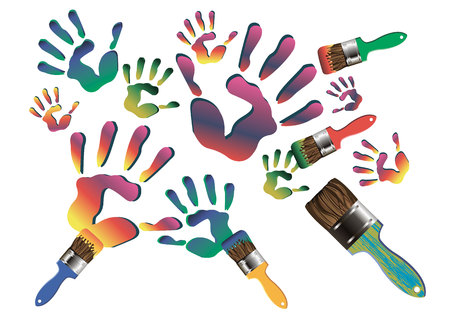 color hand handprint human paintbrush set brushのイラスト素材