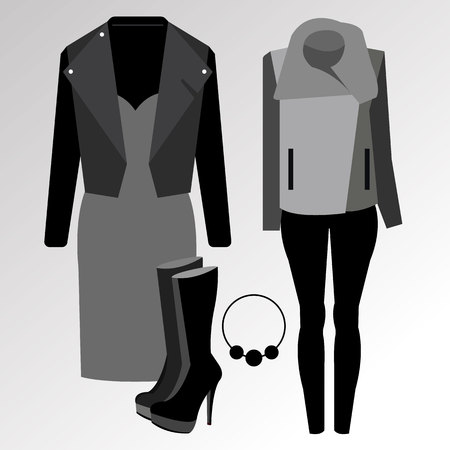 dress vector sunglasses fashion jacket shirt shoes clothing set collection shoes bootsのイラスト素材
