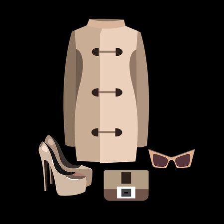 dress vector sunglasses fashion jacket shirt shoes clothing set collection shoes bootsのイラスト素材