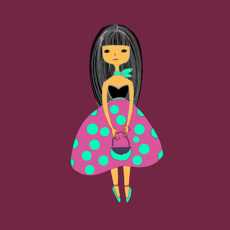 vector cute girl hair dress bag shapeのイラスト素材