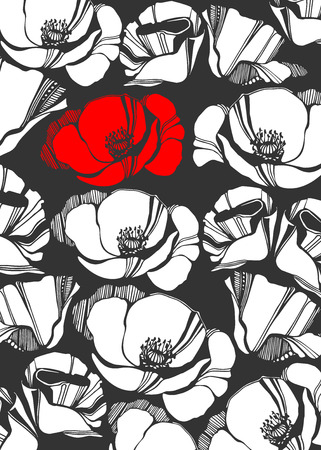 poppy nature flower vector plant pattern drawingのイラスト素材