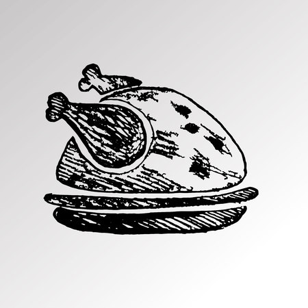 cooked chicken food dinner meat roast meal vector turkey roasted plate tastyのイラスト素材