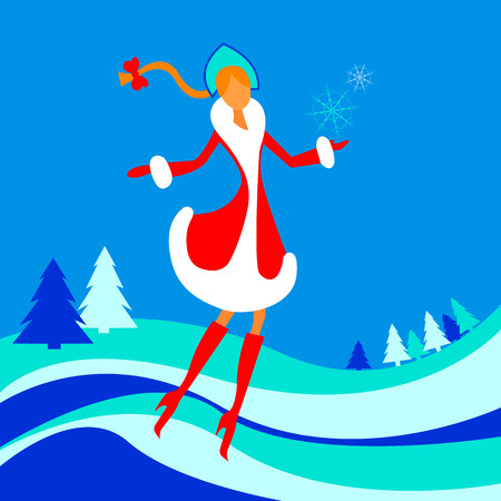 Maiden new winter girl snow vector holiday christmas year illustrationのイラスト素材