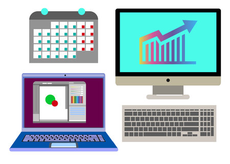 business computer vector desk icon office workのイラスト素材