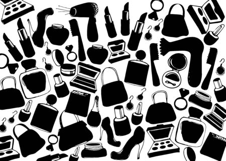 vector fashion female makeup shoes bags perfumeのイラスト素材