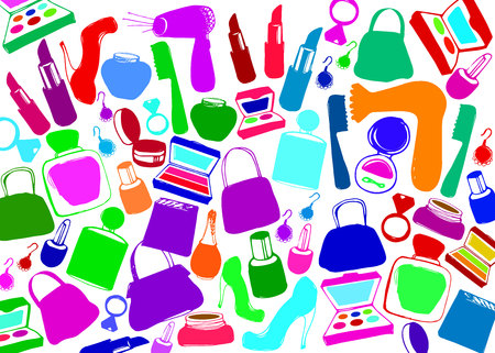 vector fashion female makeup shoes bags perfumeのイラスト素材