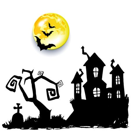 moon halloween castle illustration horror night silhouetteのイラスト素材