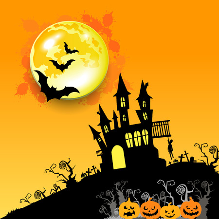 moon halloween castle illustration horror night silhouetteのイラスト素材