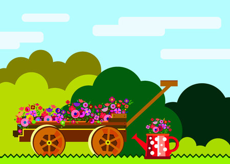Garden vector equipment illustration rake watering can.のイラスト素材