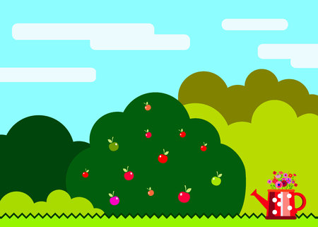 Beautiful garden vector equipment illustration rake watering can.のイラスト素材