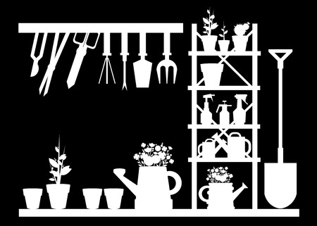 Black garden vector equipment illustration rake watering can.のイラスト素材