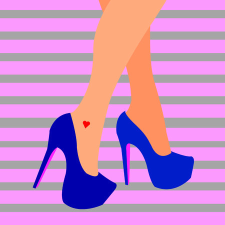 Blue vector fashion illustration silhouette sketch footwear design.のイラスト素材