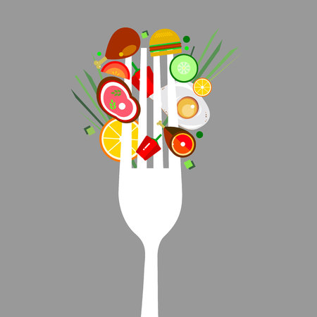 Food fork vector meat illustration cook fork kitchen appliance chop tasty fried lemon.のイラスト素材