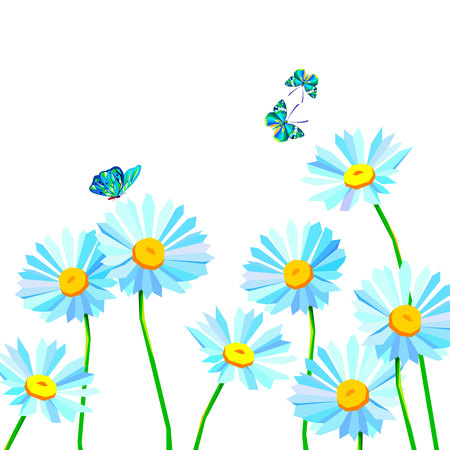 flower vector floral summer chamomile, butterfly, insectのイラスト素材