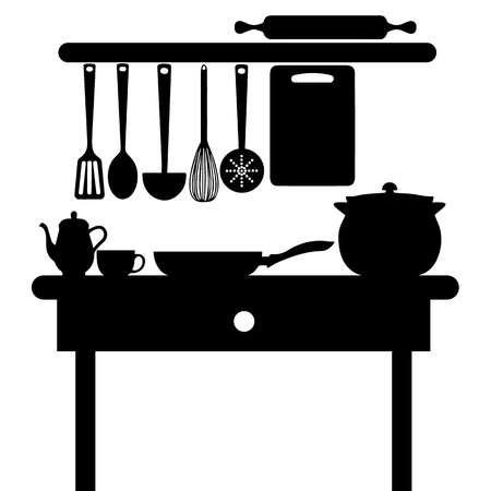 vector symbol fork food kitchen silhouette pansのイラスト素材